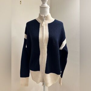NWT The Cashmere Project navy and white zip cashmere cardigan size M